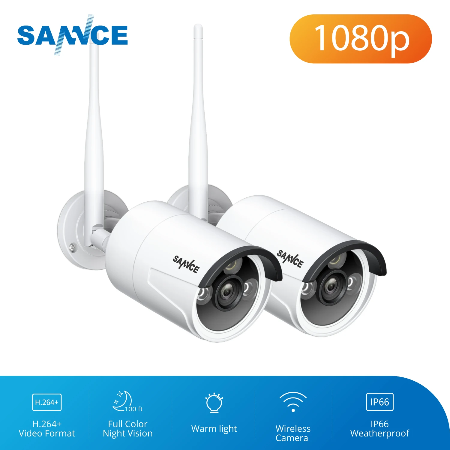 SANNCE 2 шт. FHD 1080P IP Wi-Fi H.264 + система видеонаблюдения с защитой от атмосферных