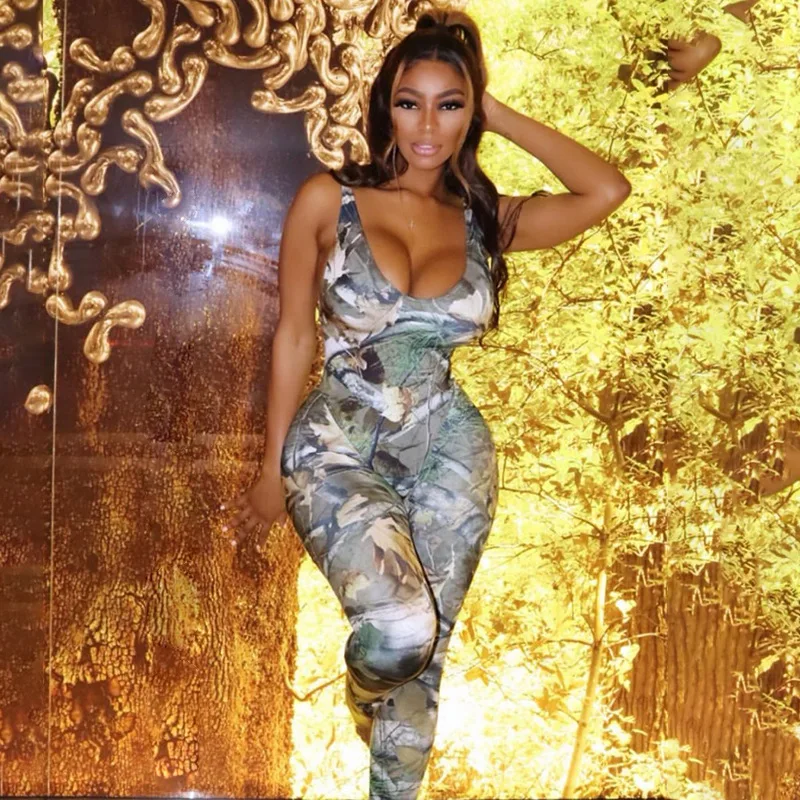 

Active Leaf Print Bodysuit Tracksuit Women Jogging Femme Sexy Backless Bodysuit + Pencil Pants Bodycon Club Party Two Piece Set