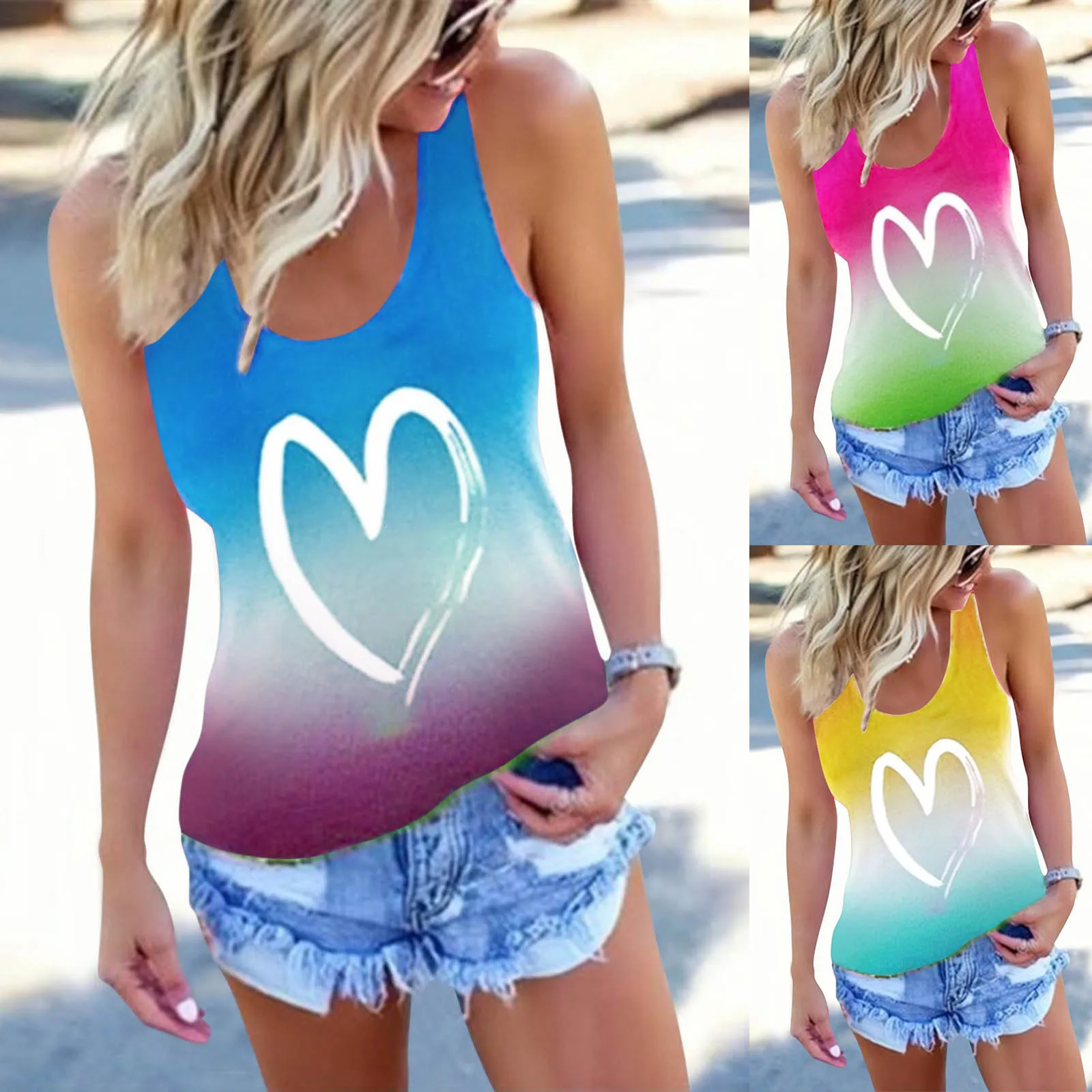 

68# Harajuku Summer Casual Tank Tops 2021 Fashion Women Tie-dyed Printing Sleeveless O-neck Vest Shirt Tunic Tops Femme Y2k