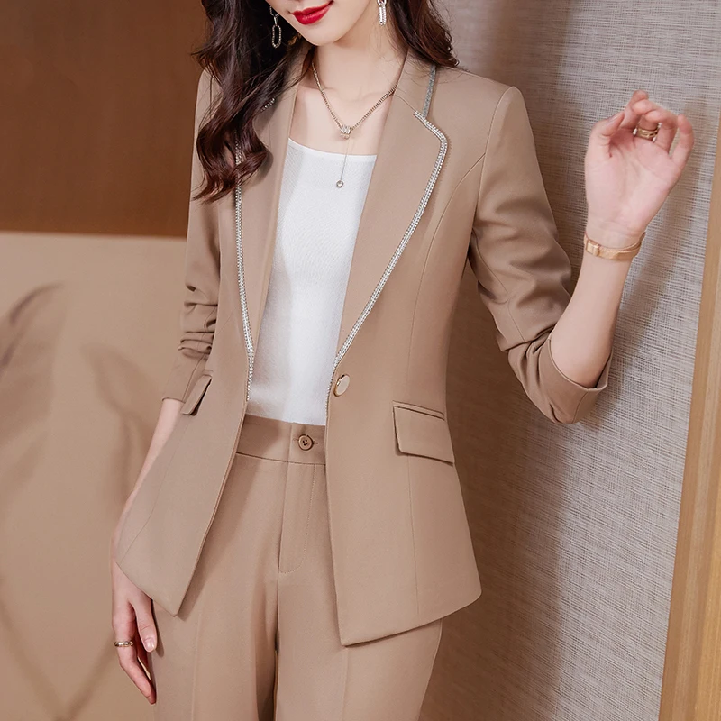 2021 Women's jacket Fashion Pockets Basic Apricot Coat OL Styles Fall Winter Blazers for Women Business Work Blaser Outwear Tops