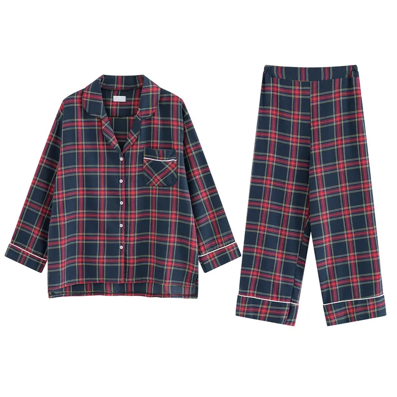 

1Set Couple Pajamas Set Fashion Grid Color Homewear for Women Men Sleepwear Soft Cotton Pyjamas Couples Pijamas Mujer Home Suits