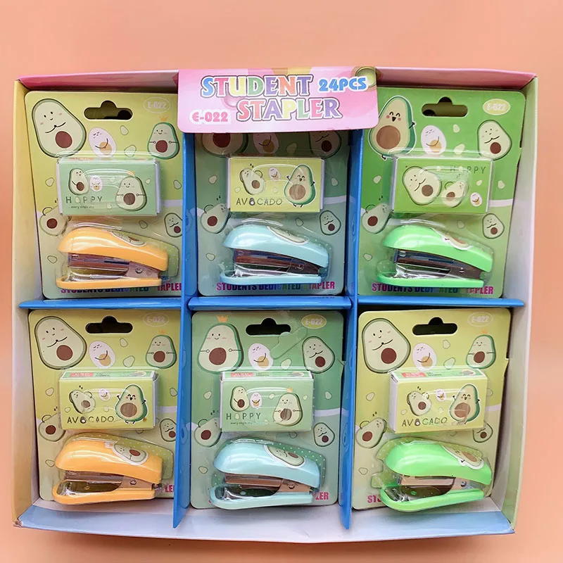 

12 pcs/lot Cartoon Mini Avocado Stapler Set Stapling Machine With No.10 Staples Office School binding Supplies Cute Staplers