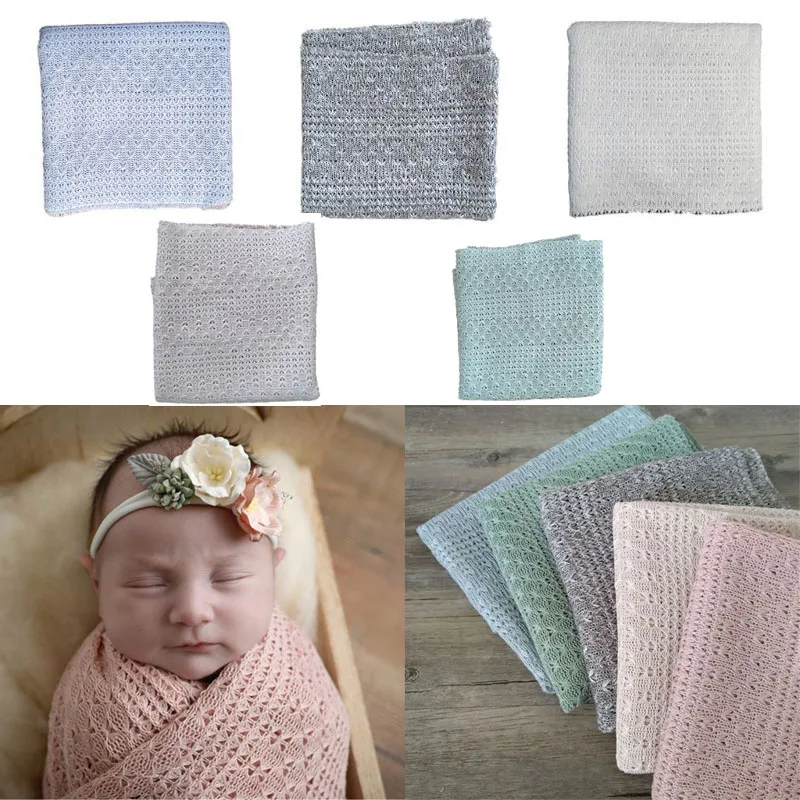 

Newborn Baby Knitted Swaddle Wrap Infants Receiving Blankets Cloth Toddler Photography Props Photo Shooting Accessory