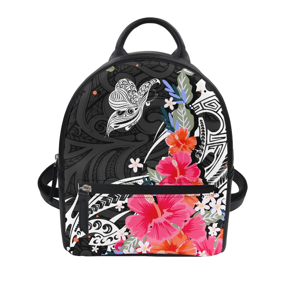 

Hycool Pu Leather Women's Back Bag Hawaii Flower Print Small Fashion Rucksack Women Travel Female Backpacks 2022 New Arrivals