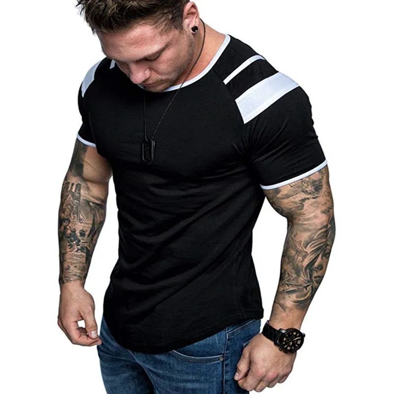 

New Summer Splicing Short Sleeve Cotton T Shirt Men Casual O-Neck Hip Hop Tshirt Male Loose Slim Tees Tops US Size M- 3XL