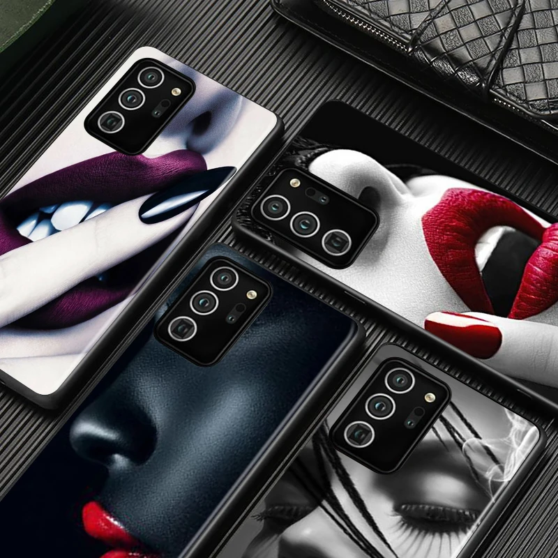 Beauty Red Lips for Samsung Note 20 10 9 8 Ultra Plus A91 A81 A71 A51 A42 A41 A31 A21 A12 A11 A01 Black Phone Case