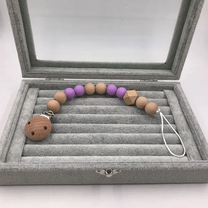 Purple Прищепка для соски цепочка деревянная пустышка Клип Chupetas Soother Соска-Ниблер зажимы поводок держатель соски Прорезыватель анти-капля веревка - Цвет: Purple