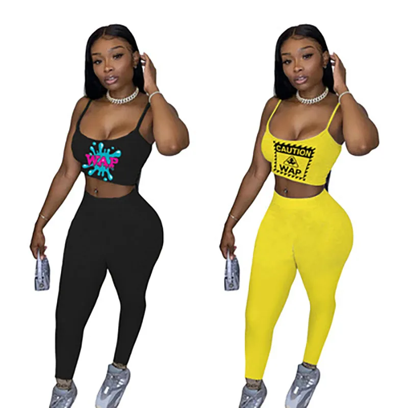 

Women's Candy Casual Sports Outfit Pattern Printed Suspender Trousers Two-Piece Lounge Wear Shorts Pants Set Tracksuits Women's