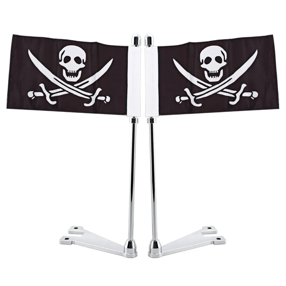 

For Electra Glide Pair Motorcycle Luggage Rack Mount Flag Pole w/ Pirate Flag For Harley Universal Electra Glide