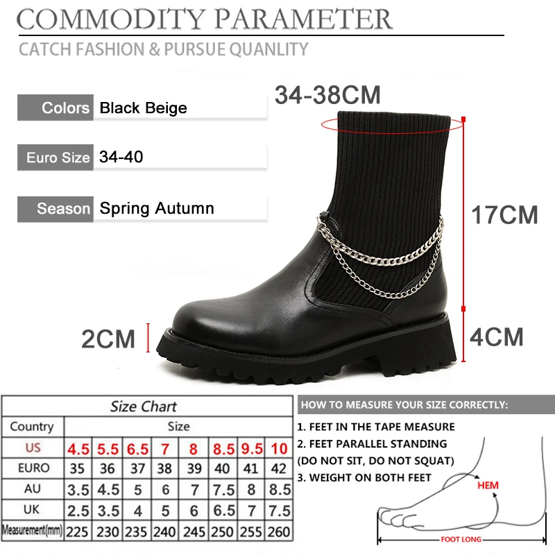 

BYQDY Spring Autumn Chunky Heel Woman Short Boot 17CM Tube Height Platform Gothic Chelsea Boots Metal Chains Side Zipper Shoes