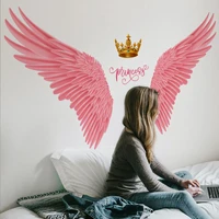 pink wings crown decorative wall stickers for women girl home decor living room bedroom angel wings wall posters handmade labels
