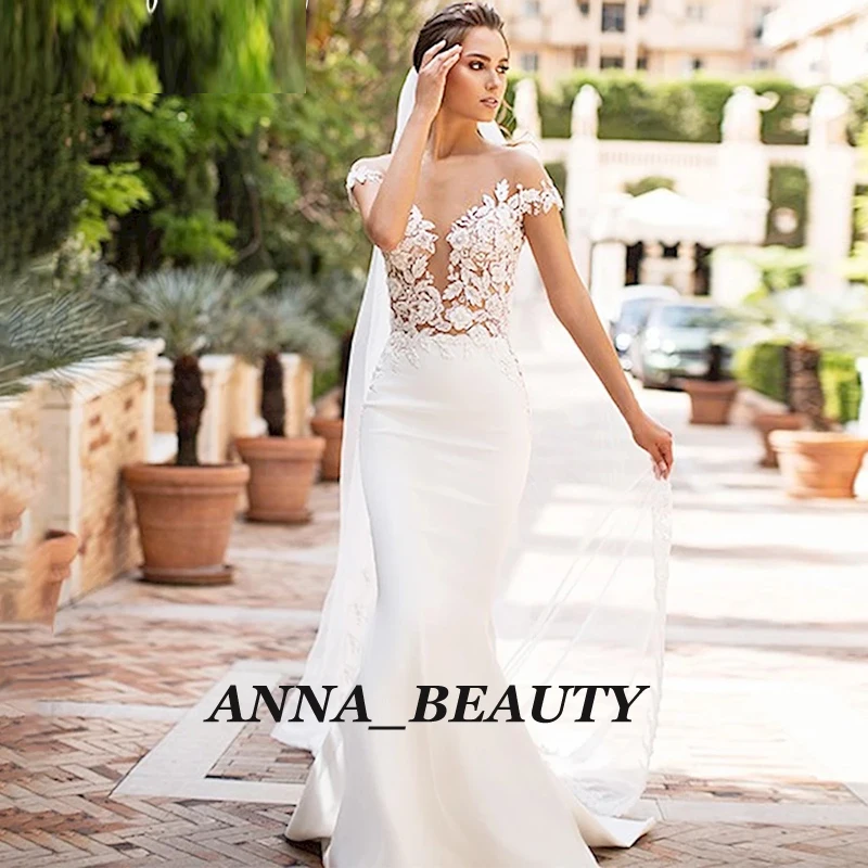 

Изысканное белое свадебное платье в стиле бохо Русалка атласный иллюзионный лиф рукава-крылышки Vestido De Noiva Robe De Mariee Дубай Арабский