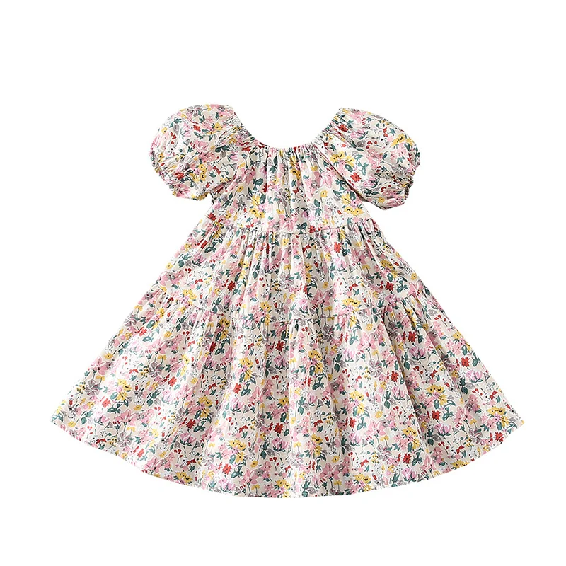 

2021 Baby Girl Dress Kids Summer Clothes Fairy Elegant Designer Princess Birthday Cute Short Sleeve Floral Casual Cotton Costume