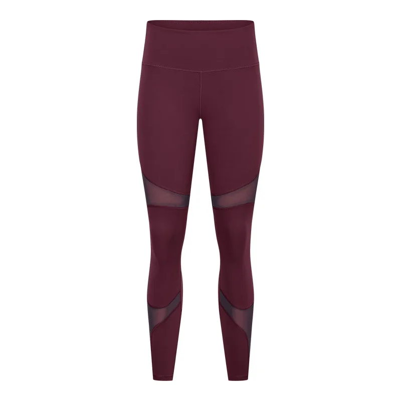 Wine red Скручивающиеся сетчатые швы плотные штаны для йоги женские впитывающие влагу естественные дышащие леггинсы для фитнеса в спортзале колготки средней высоты для бега - Цвет: Wine red
