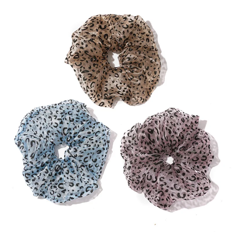 

Резинка для волос в Корейском стиле с леопардовым принтом для девочек, эластичная резинка для волос с украшениями, шифоновые резинки для во...