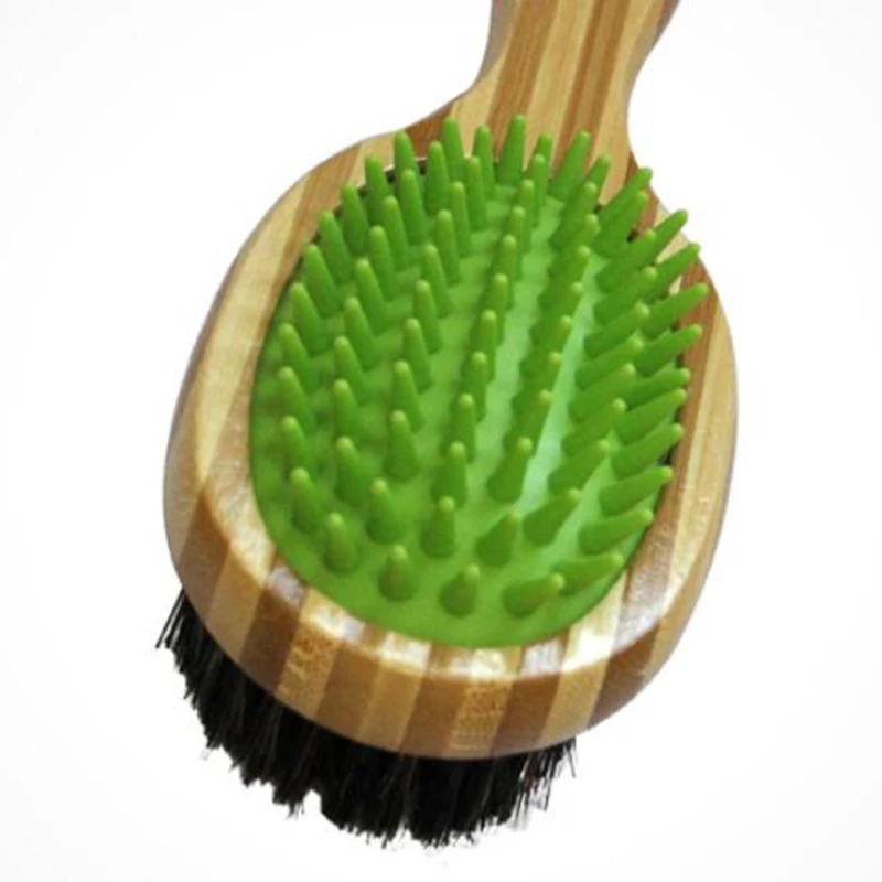 

Double Sided Pet Massage Bath Brush Bamboo + TPR + Wild Boar Mane Removes Loose Fur & Dirt Great For Cats Dogs