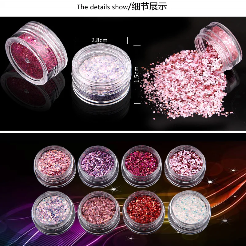 Mixed 8 Colors Glitter Sequin Nail Flakes Powder Mirror Effect Powders Sequins Gel Polish Chrome Pigment Decorations | Красота и