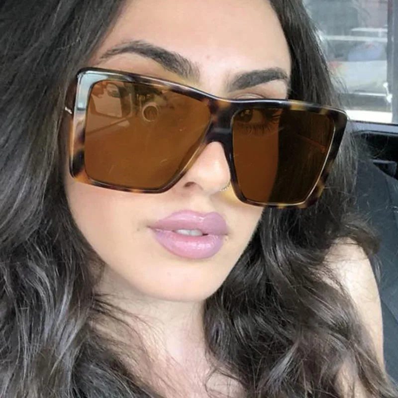 Большие женские коричневые солнцезащитные очки модные квадратные металлические