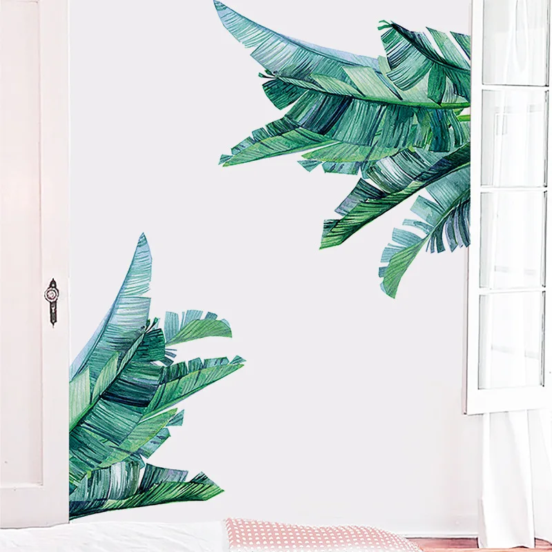 Tropical Green Banana Leaf Wall Stickers for Bedroom Living room Door Decor Removable PVC Vinyl Decals Home Decoration | Дом и сад