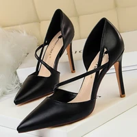 fashion show thin high heels shallow mouth pointed hollow sweet high heel womens shoes hollow single shoes party slip on solid
