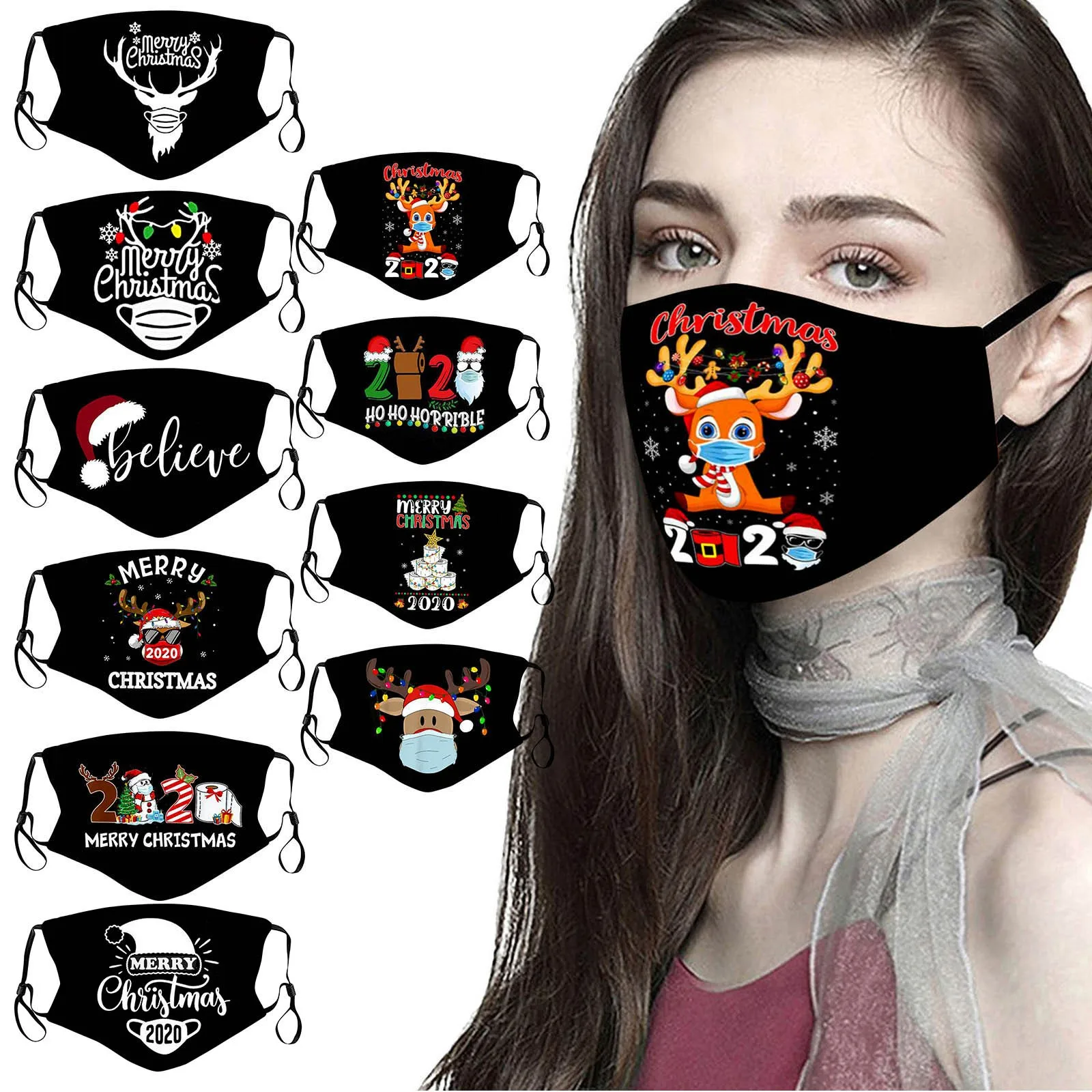 

Маска с рождественским принтом, дизайнерская маска с принтом для лица, маска на Хэллоуин, Костюмные Чехлы, Пылезащитная маска для рта, хлопк...