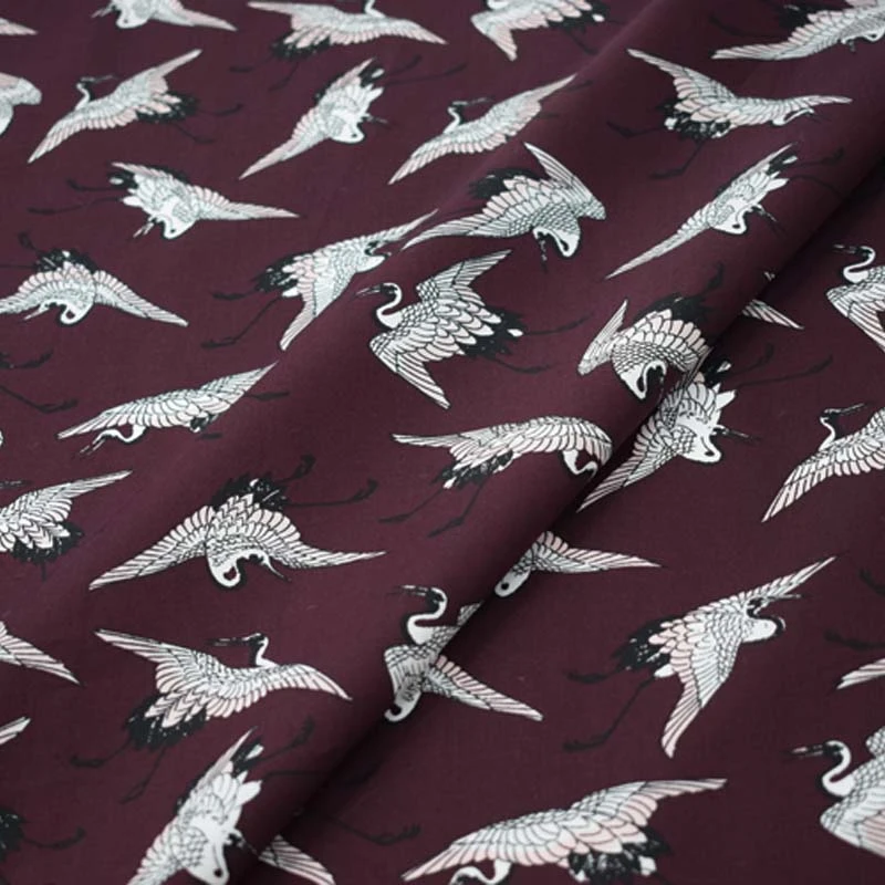 

Dark red bottom crane pure cotton fabric for shirt dress bazin riche getzner telas por metro tissus tela stoffen tecidos coton