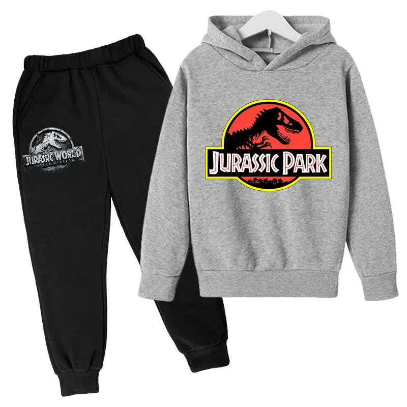 

2021 Dinosaur Print Jurassic Park Hoodies And Pant Boys Clothes Kids Tops Girls Sport Outfit Suit Children Coat