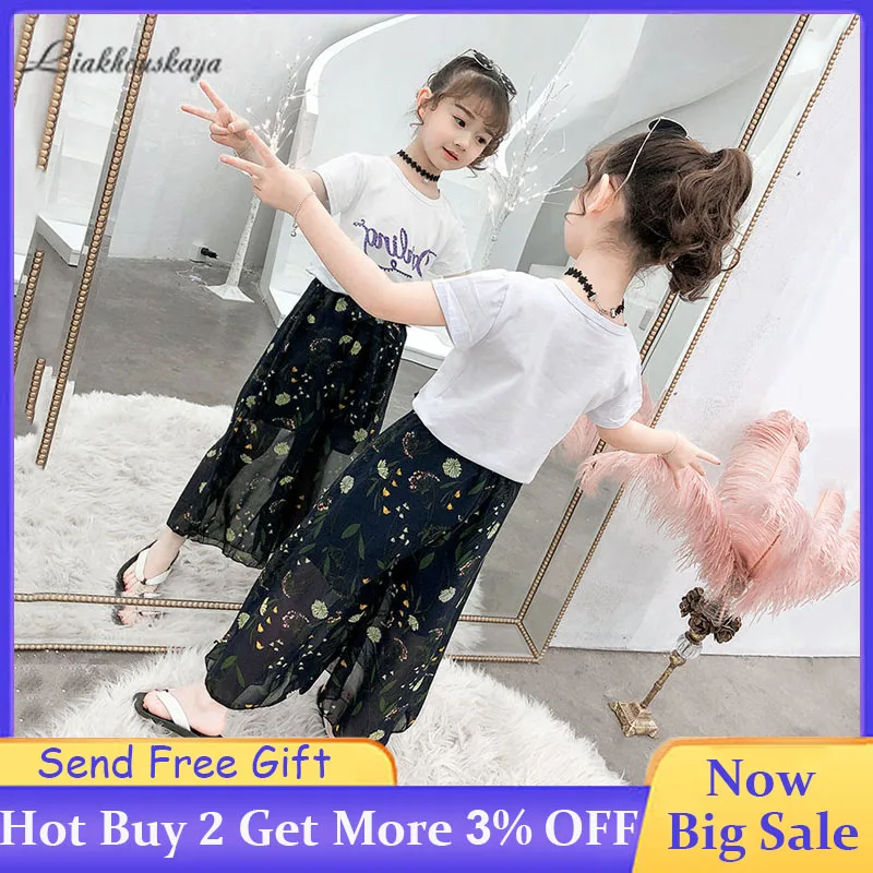 Летние комплекты одежды для девочек 2020 г. Детская Хлопковая футболка с принтом +