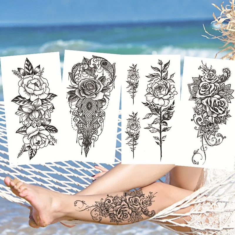 Sexy Female Waterproof Tattoo Stickers Flower Rose DIY Body Art Stickers Sketch East China 3D Tattoo Stickers Temporary Tattoo