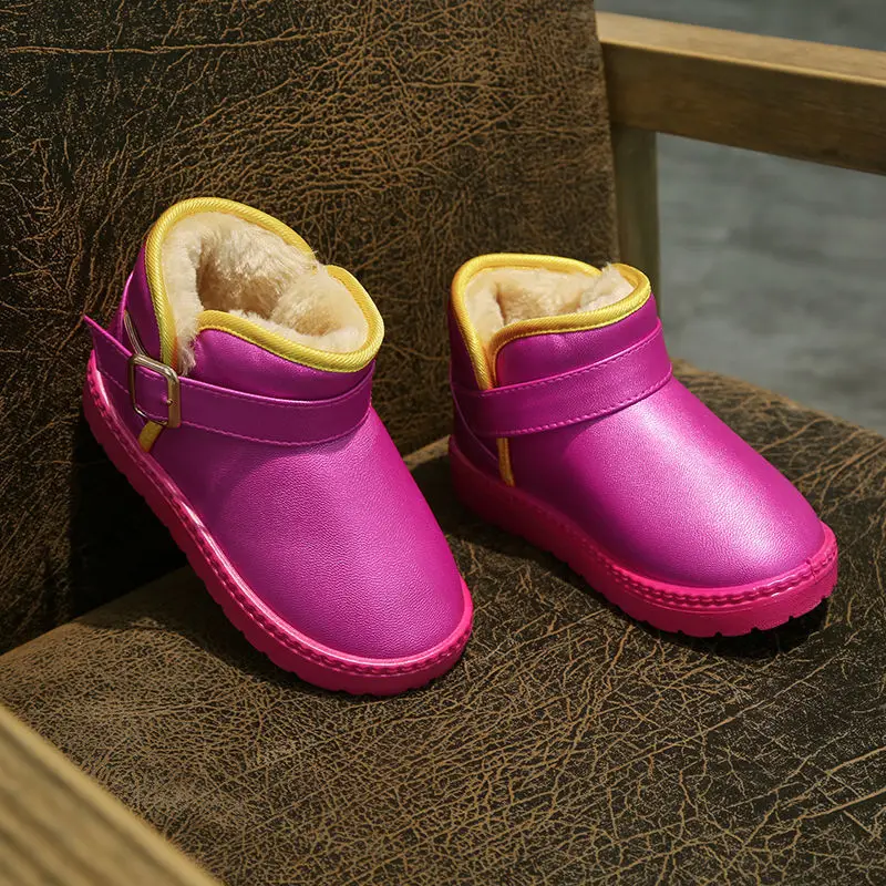 

Зимние кожаные ботинки для девочек и мальчиков с хлопком, теплые Нескользящие хлопковые ботинки, детские зимние ботинки унисекс, детские бо...