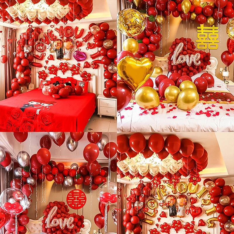 

Wedding Room Wedding Balloon Set 10inch Pomegranate Red Latex Ball Wedding New House Bedroom Decoration And Arrangement Supplies