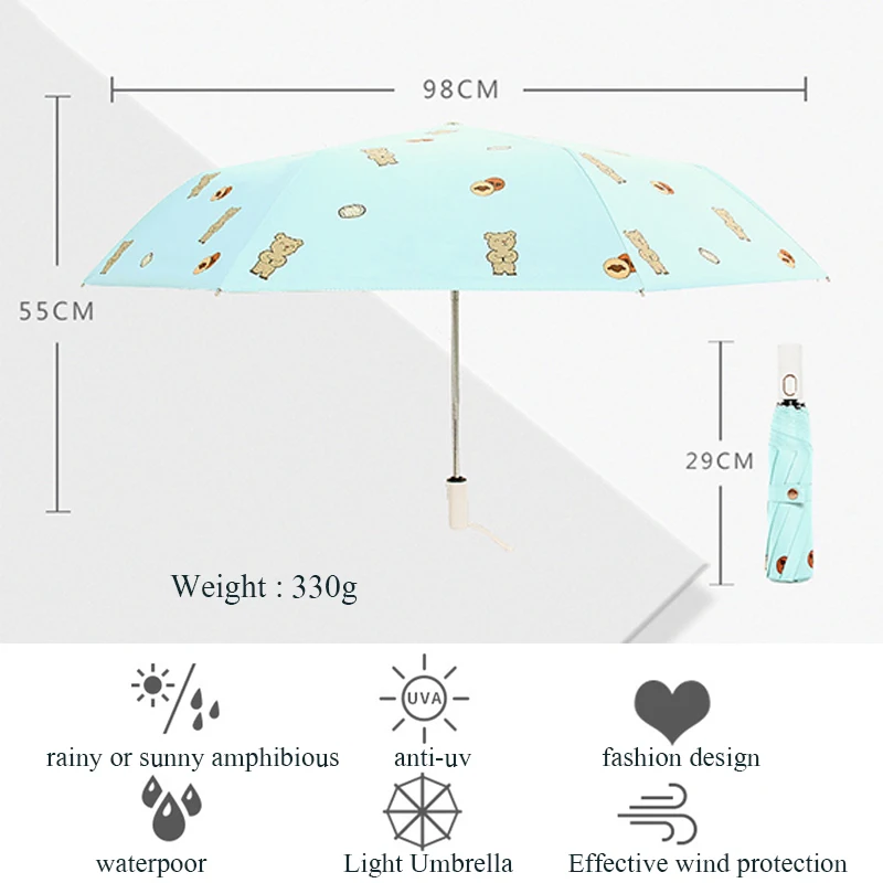 

Automatic Three-Fold Black Coating Sunscreen Lady Umbrella Sweet Cartoon Printing Children Sunny Umbrellas 2020 New