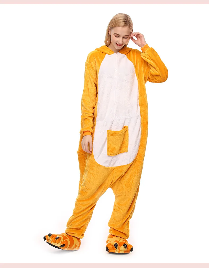 2019 зимние женские кигуруми пижама кенгуру наборы милая Фланелевая в виде