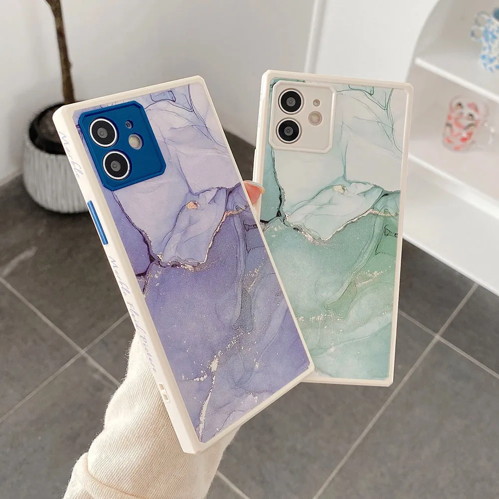 

EKONEDA Luxury Marble Square Case For iPhone 11 12 Pro XS Max X XR 8 7 Plus Protective Cases Silicone Soft TPU Back Cover