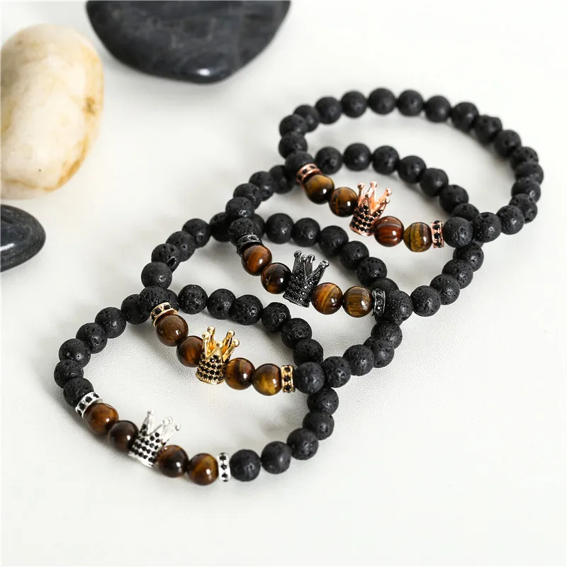 CZ браслет с шармом короной простой классический тигровым глазом из лавы ручной
