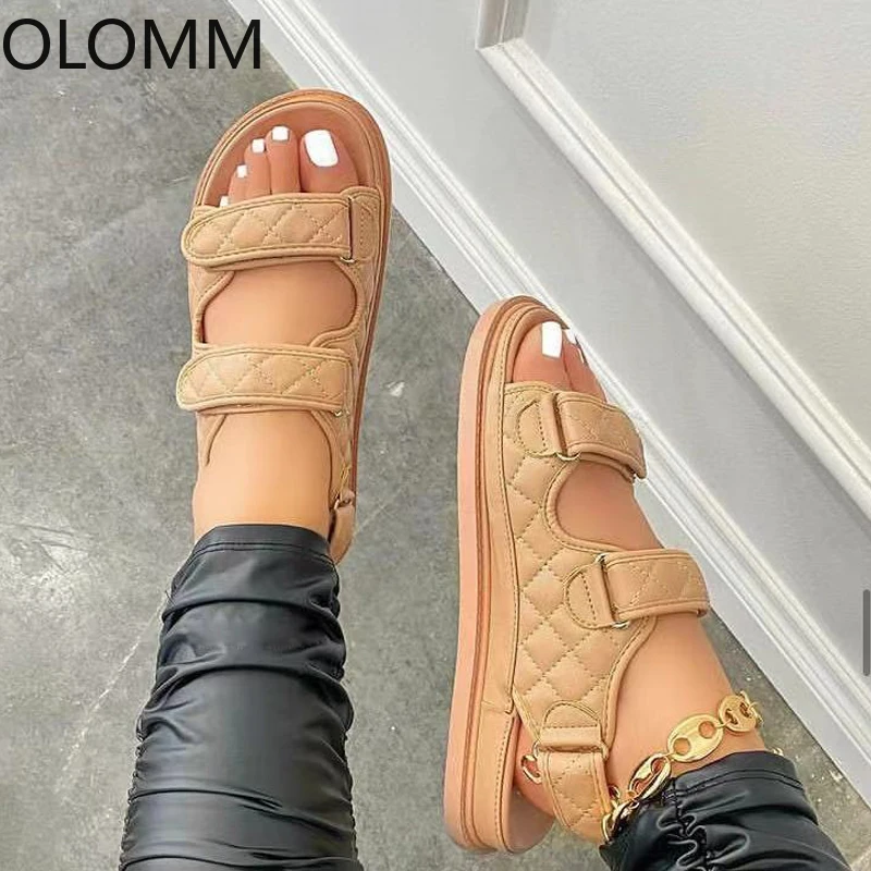 

2021 Women's Beach Sandals PU Leather Women's Shoes Designer Luxury Hook&Loop Sandals Shoes for Women Ins Fashion Sandals