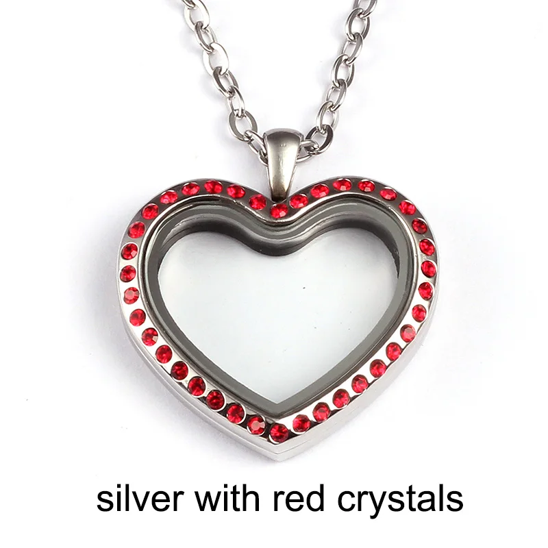 silver red crystals URSJEWELRY 30 мм в форме сердца, хорошие украшения Магнитная застежка 316L неоднородная нержавеющая сталь очарование медальон из смарт-стекла с цепочкой Цепочки и ожерелья - Окраска металла: silver red crystals