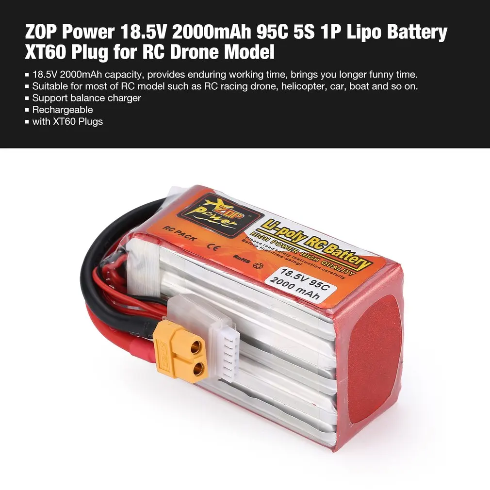 ZOP Power 18 5 V/14 8 V/7 4 V/11 1 V 2000mAh/1500mAh 95C 5S 1P Lipo батарея XT60 вилка перезаряжаемая для
