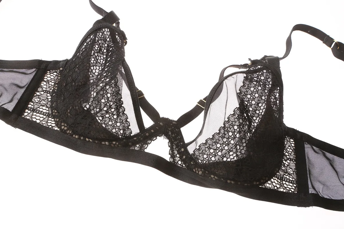 Sexy bra and brief big breasts shows small non-cotton pad, thin bra with steel ring ladies underwear set 2-piece set lingerie se