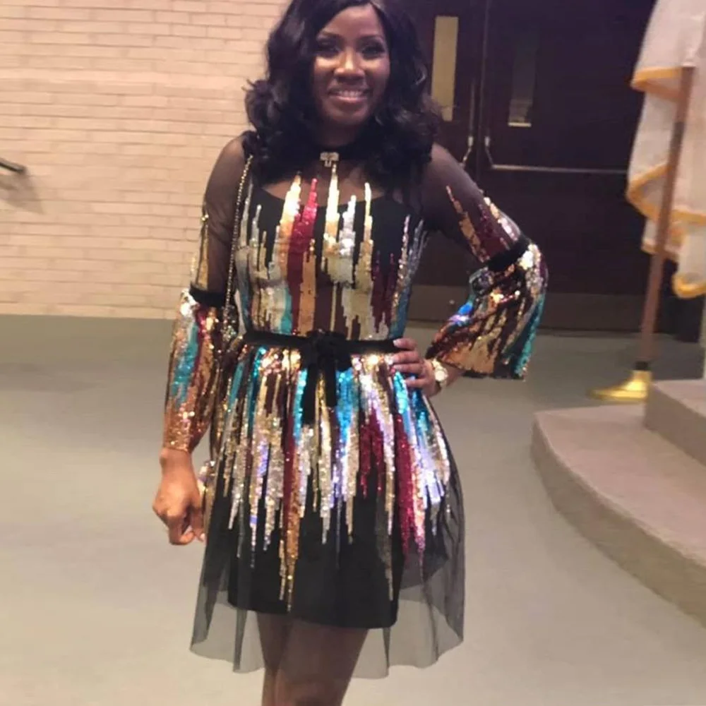 Вечерние нее сексуальное черное цветное Сетчатое длинное платье с блестками