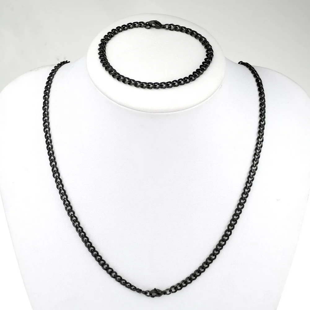 

Rainbow tone stainless steel women girl necklace & bracelet chain jewelry 3~4.5mm width
