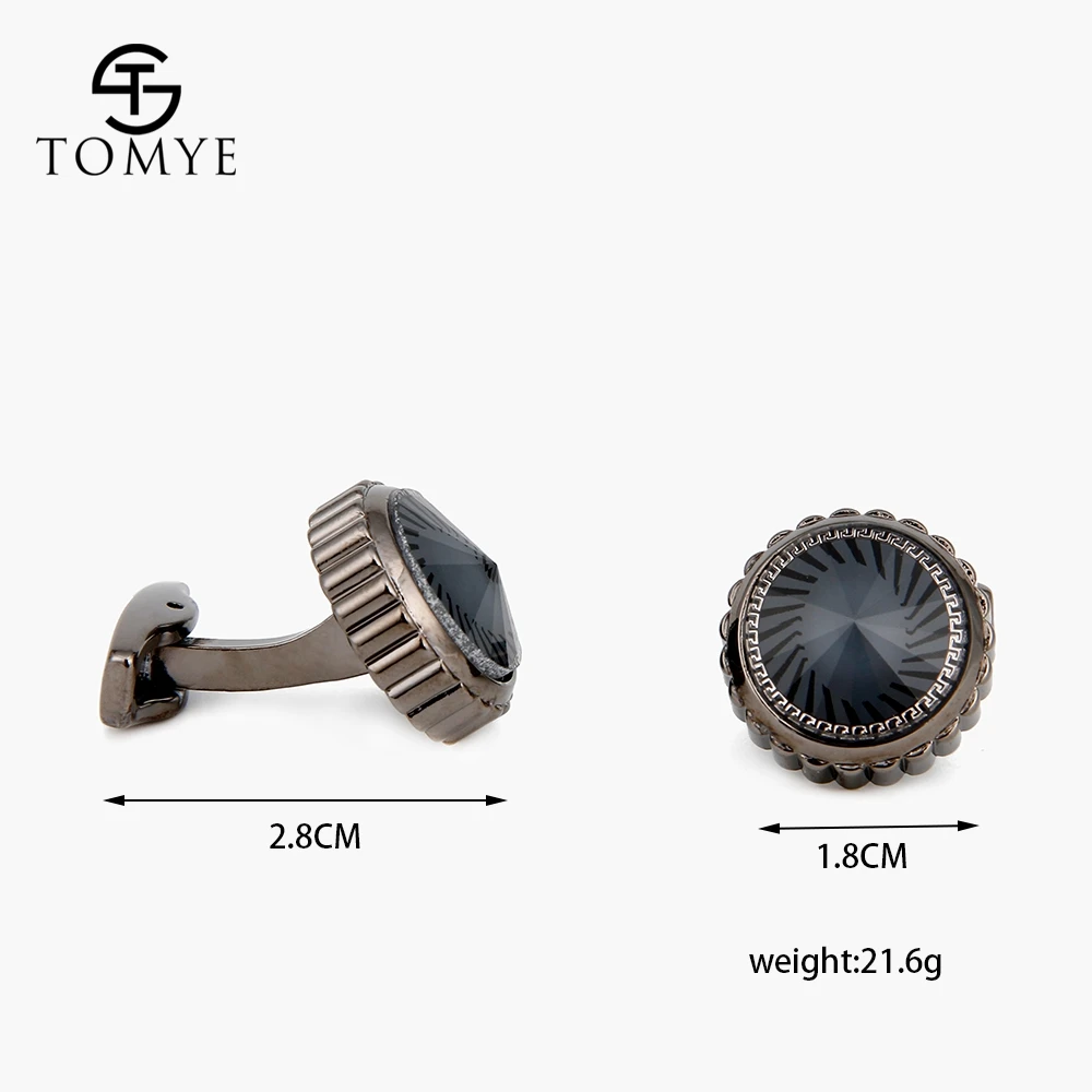 Мужские черные запонки TOMYE круглые роскошные с кристаллами новинка