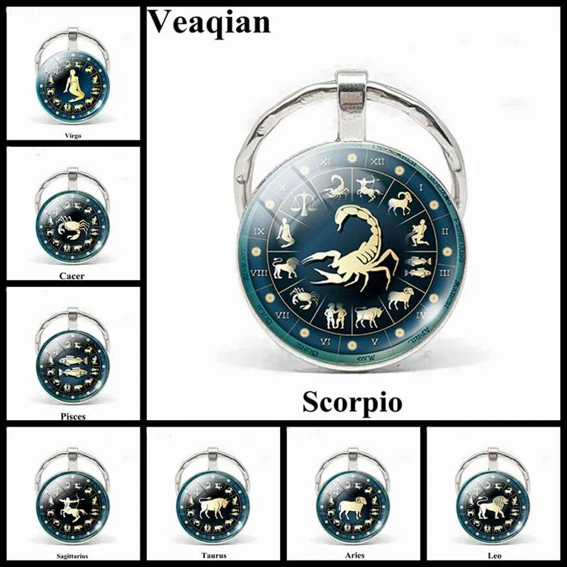 12 созвездий ювелирные изделия брелки для ключей знаки зодиака брелок круглая