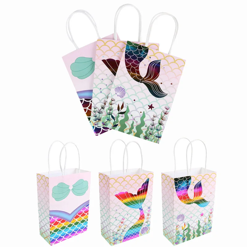 3 шт. вечерние подарочные бумажные сумочки русалки с блестками и хвостом
