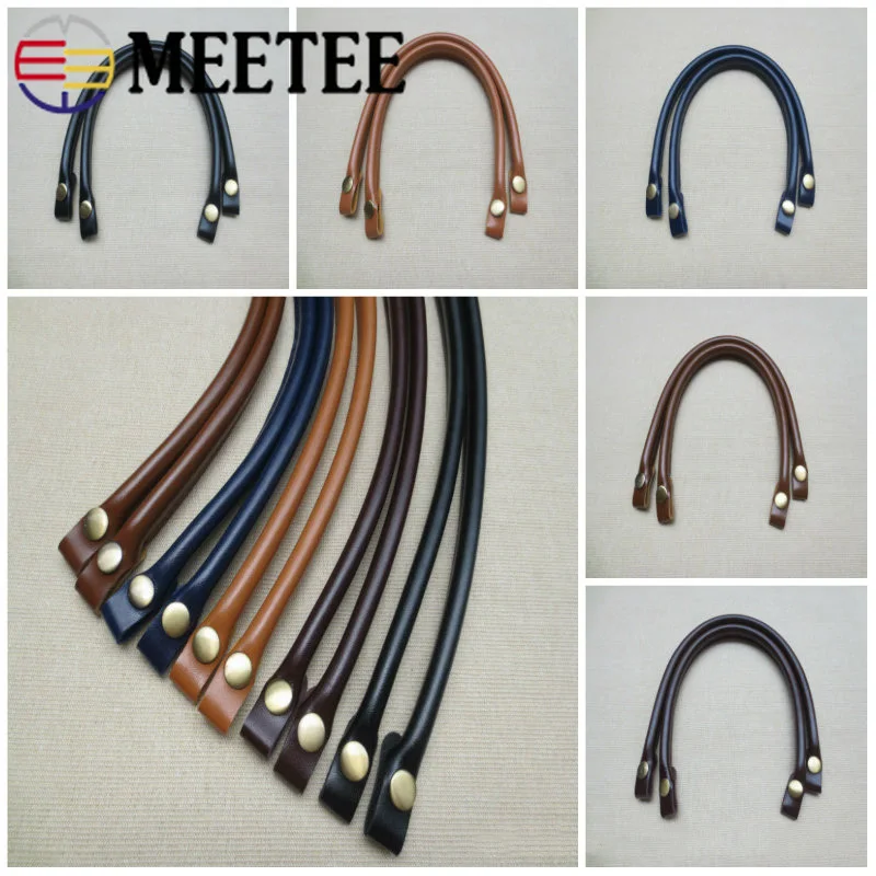 

Meetee 3/6pairs 40cm 1.3cm Crude PU Leather Handles Handbag Strap Sanp Button Handle Buckles DIY Bag Portable Chain Accessories