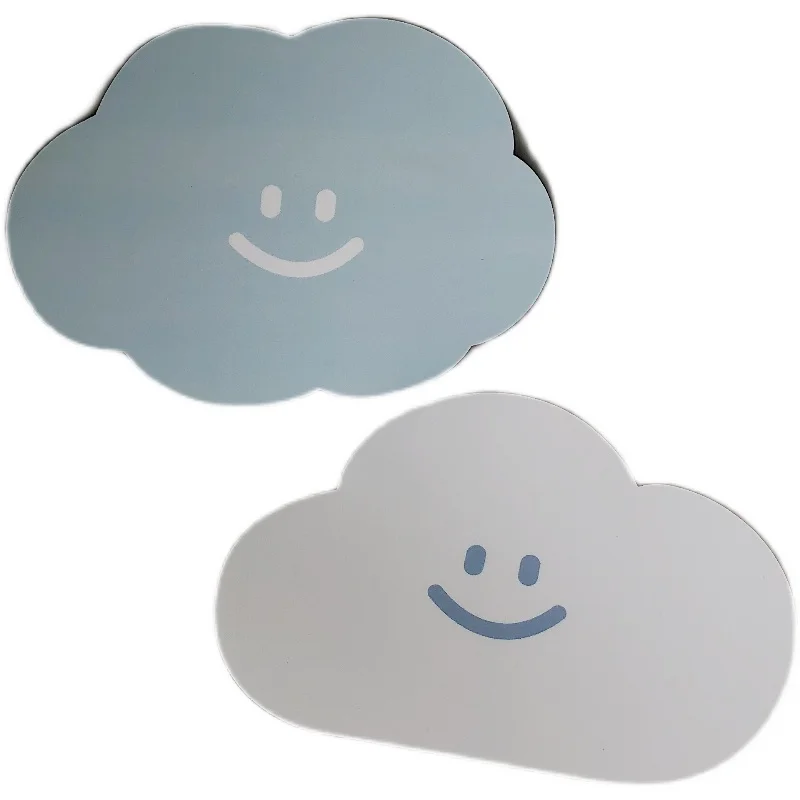

Sharkbang White Blue Lovely Smile Clouds Mouse Pad Simple Couple Kawaii Table Mat Desktop Stationery PU Mats