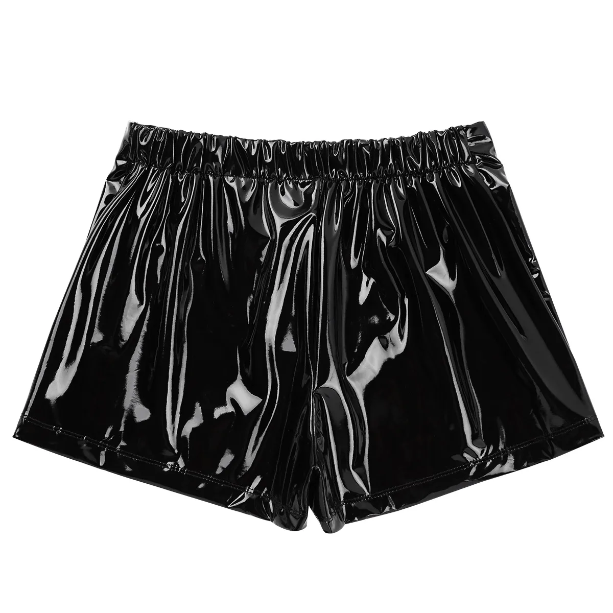 Модные женские черные мокрого вида из искусственной кожи с высокой талией