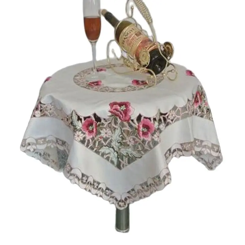 Современная квадратная атласная скатерть вышитая белая кружевная для чайного