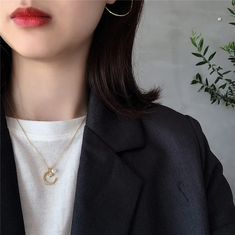 

RUIYI Four Ways Wearing Real 925 sterling Silver Moon Star Necklace Elegant Gold Pearl Choker For Women Luxury Fine Jewelry Gift