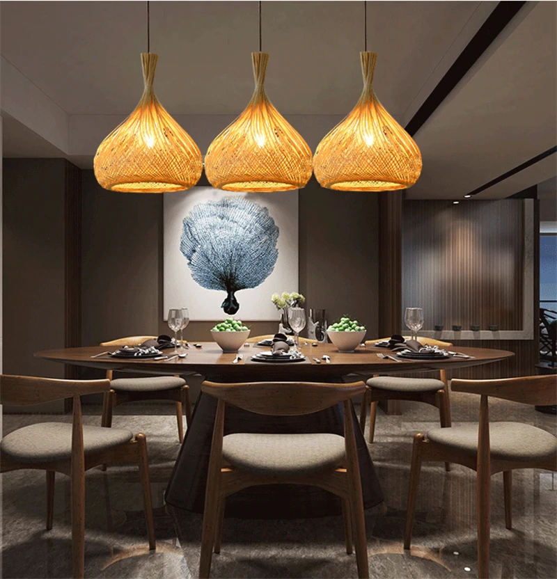 Современная Подвесная лампа из бамбука ручной работы простой светильник в